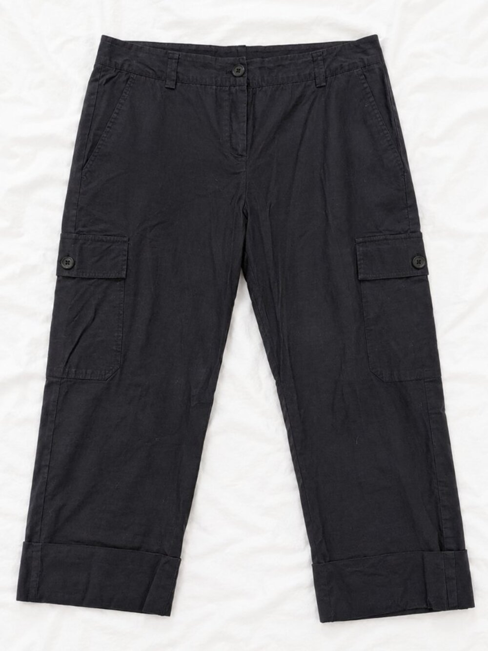 Theory Black Cropped Cargo Pants - Size 10 - Cuffed Hem - Made in USA